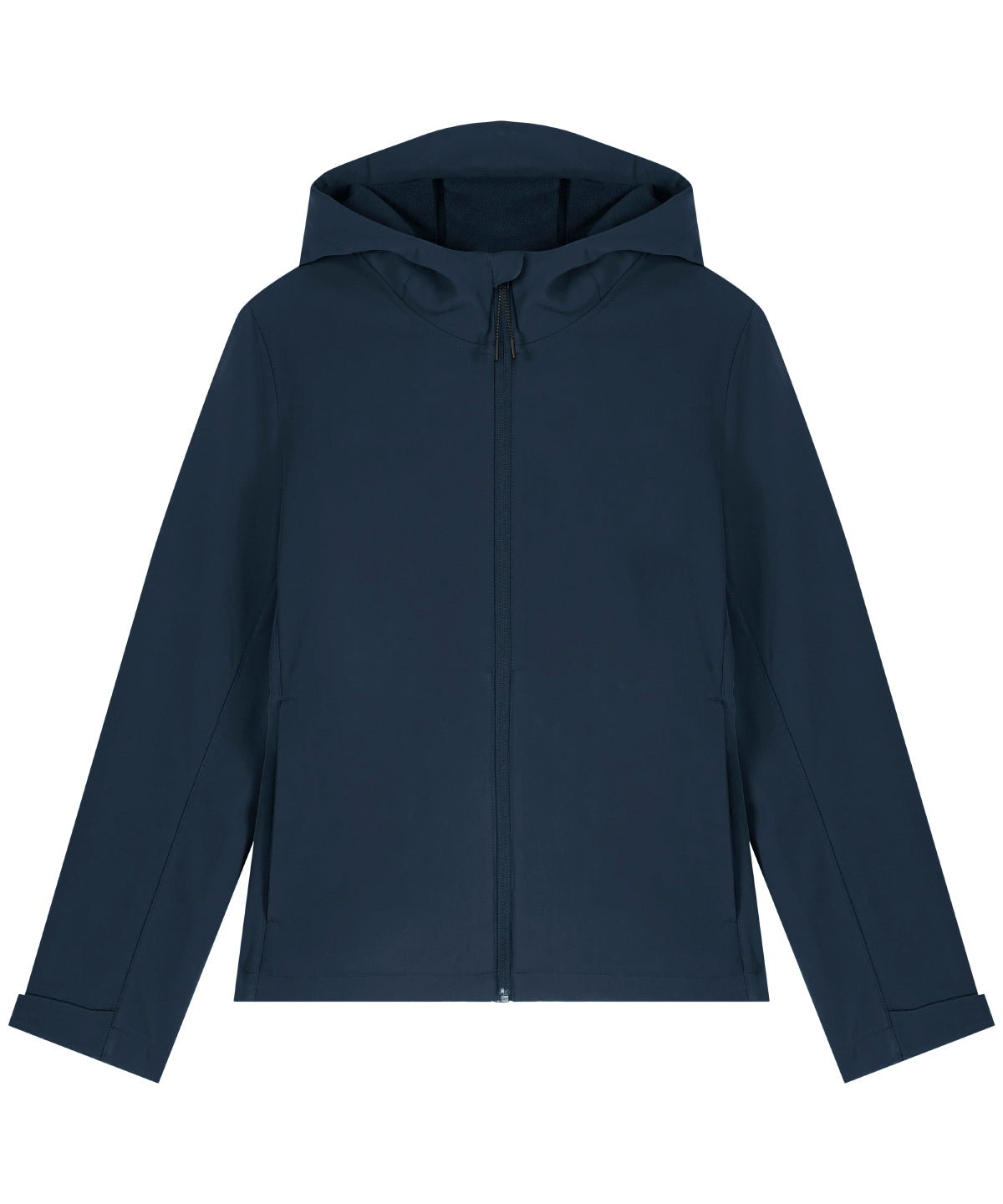 Sustainable women's softshell jacket featuring a chic hood and elegant design, perfect for sophisticated casual outings and eco-conscious fashion.