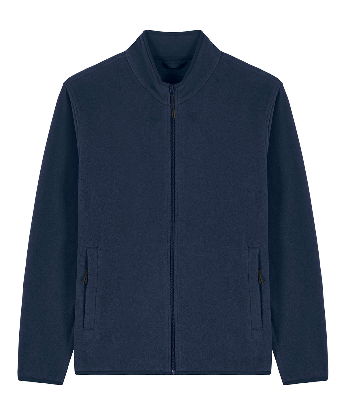 Luxurious recycled polyester fleece jacket for men in a stylish outdoor setting, showcasing its softness and anti-pill finish.