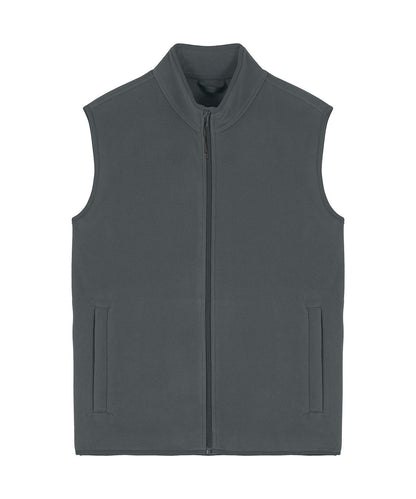 Luxurious men's sleeveless fleece bodywarmer showcasing sustainable fashion made from 100% recycled materials, perfect for chilly days.