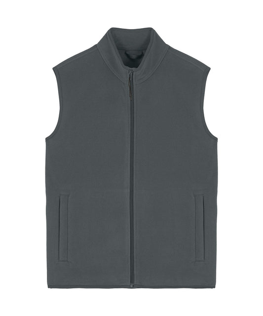 Luxurious men's sleeveless fleece bodywarmer showcasing sustainable fashion made from 100% recycled materials, perfect for chilly days.