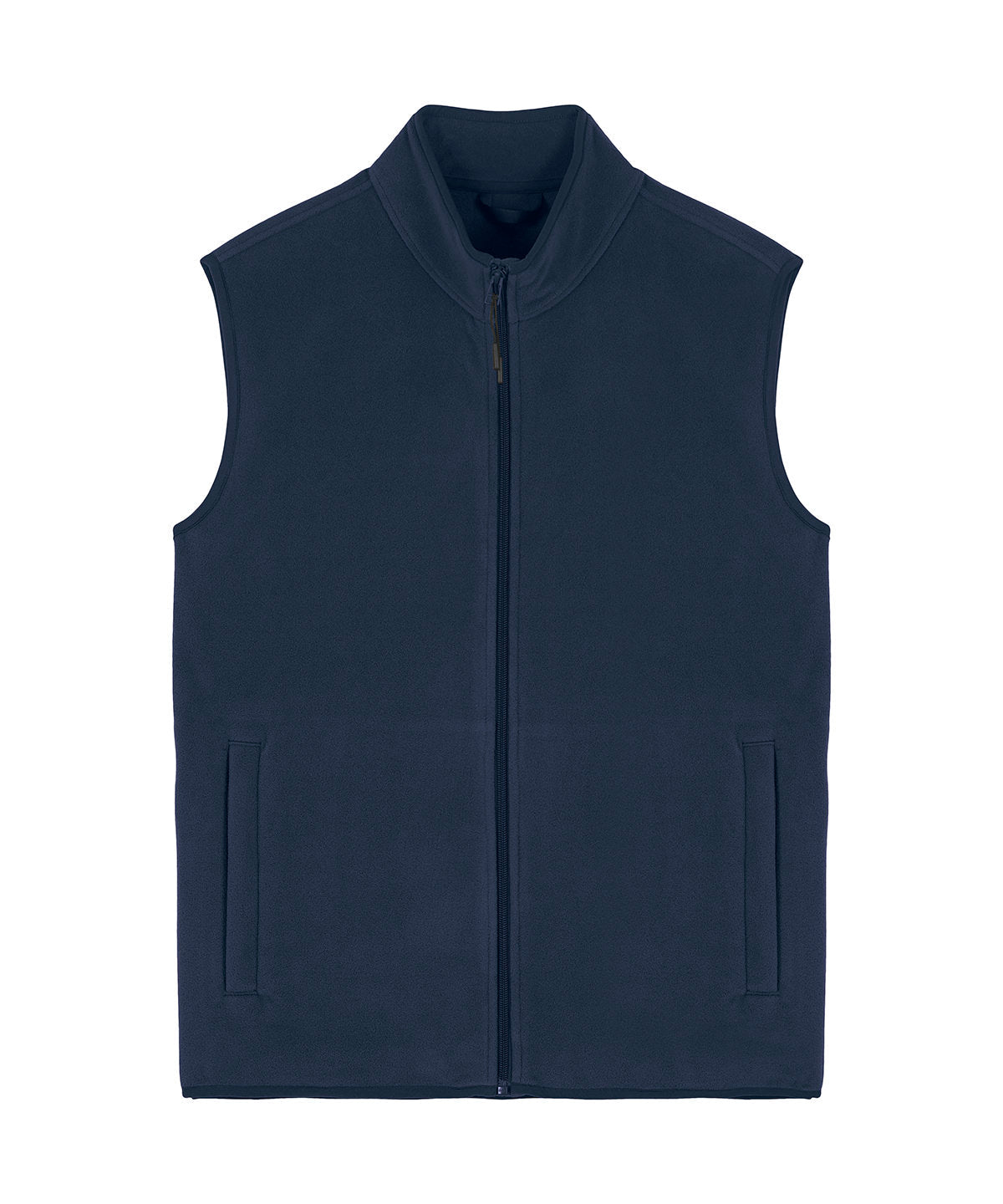 Men's luxury recycled fleece bodywarmer sleeveless jacket in rich texture, perfect for sustainable fashion enthusiasts on chilly days.