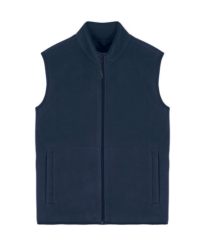 Men's luxury recycled fleece bodywarmer sleeveless jacket in rich texture, perfect for sustainable fashion enthusiasts on chilly days.