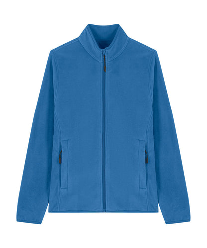Chic women's fleece layering piece crafted from eco-conscious recycled polyester, merging comfort with luxury style.