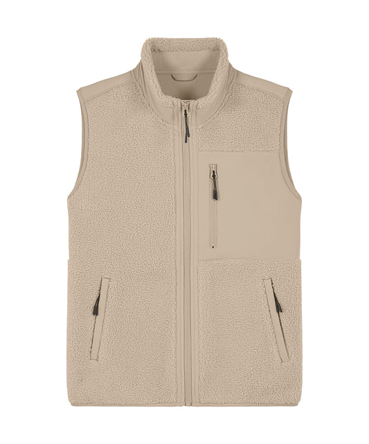 Elegant design of Earth Wardrobe's unisex recycled sherpa fleece bodywarmer, showcasing warmth and sustainability.