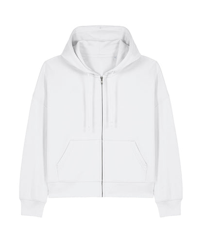 Back view of the luxury hoodie designed for women, highlighting its structured build and flattering length.