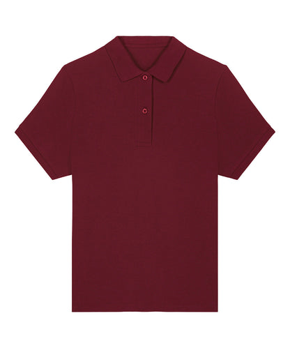 Fashion-forward women’s organic cotton polo shirt displayed in multiple colours, embodying effortless style and sustainability.