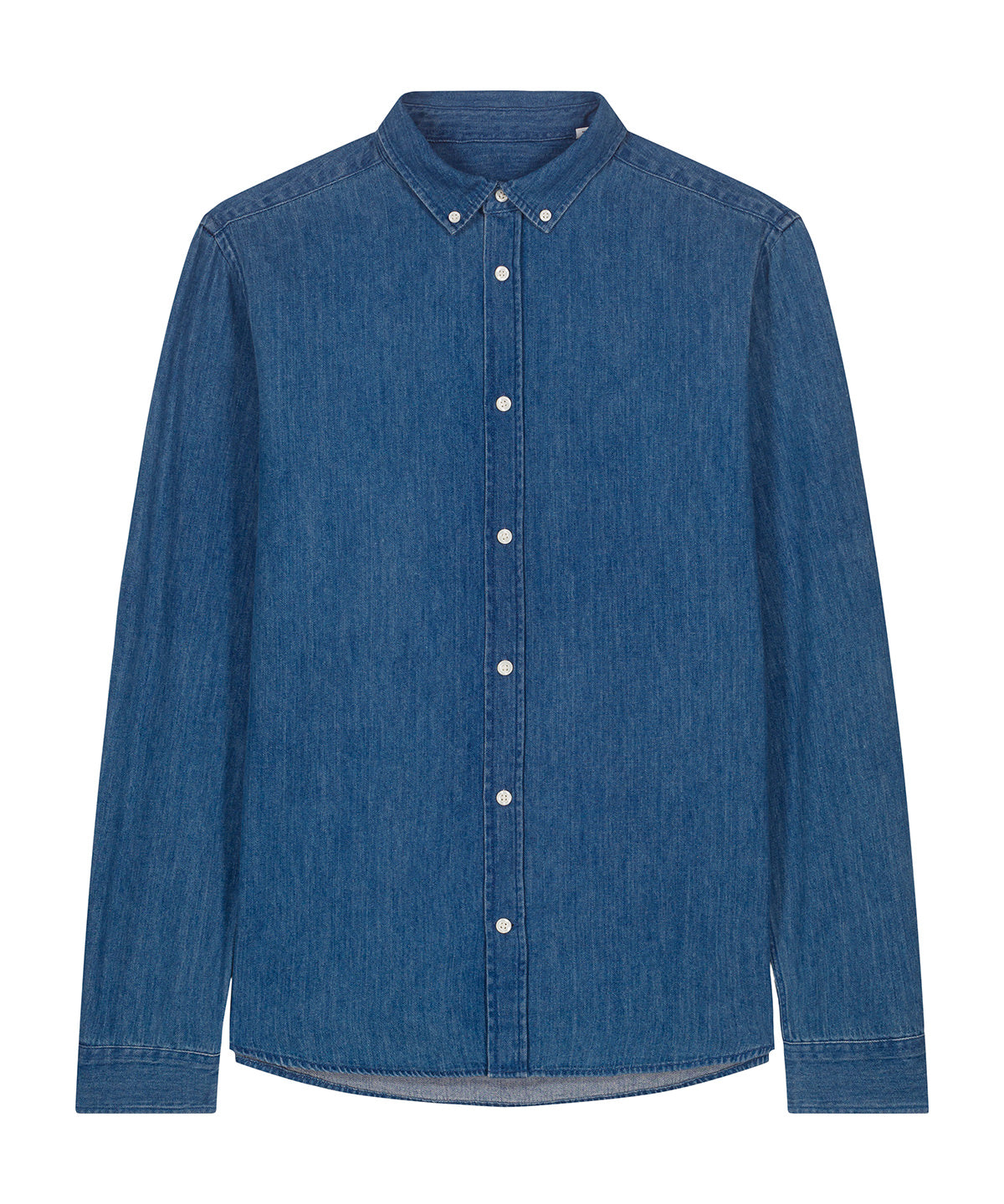 Stylish Sustainable Organic Cotton Long Sleeve Denim Shirt for Men, showcasing its premium fabric and sleek design.