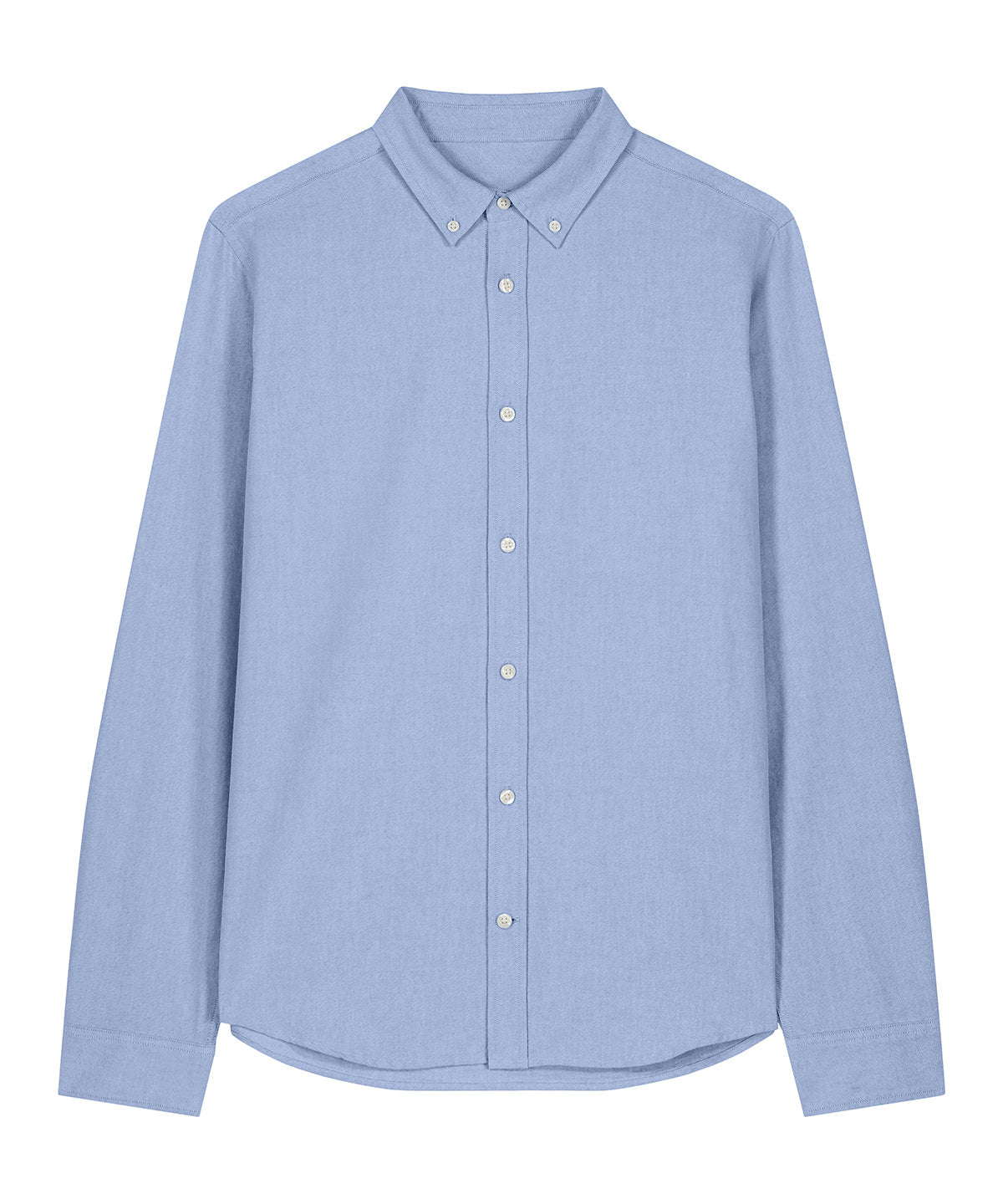 Stylish display of a men's organic cotton Oxford long sleeve shirt, illustrating versatility and elegant fashion.