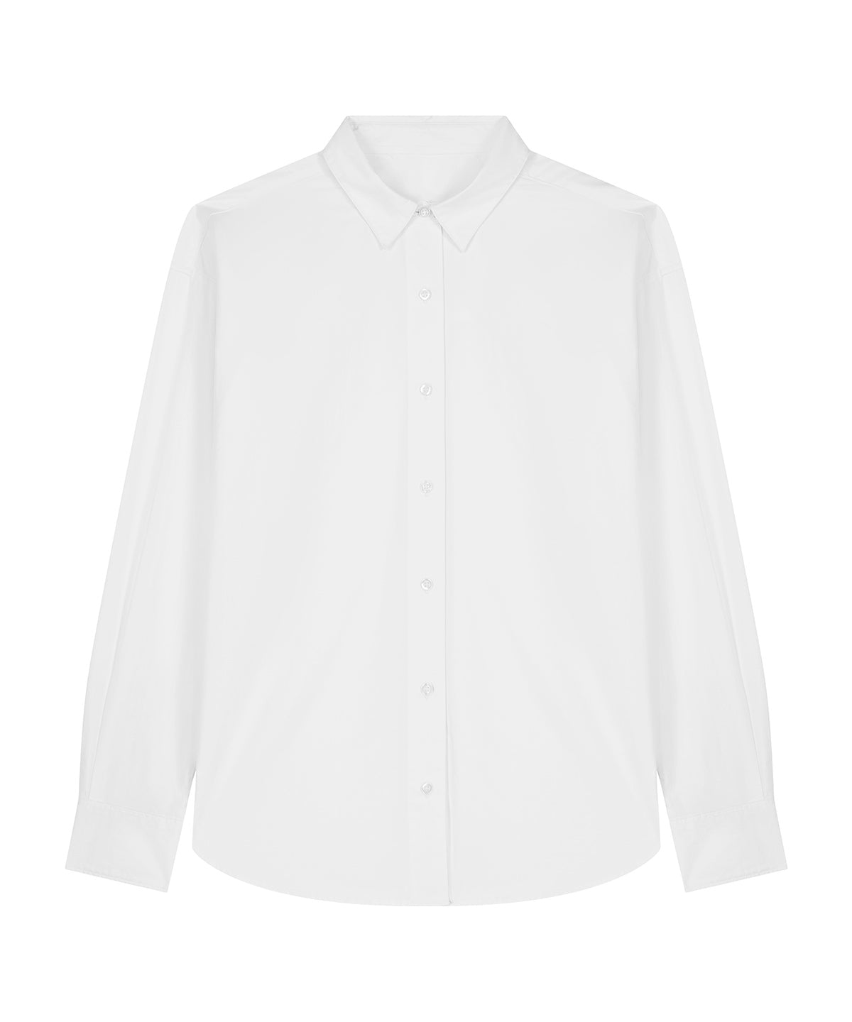 The sleek silhouette of a lightweight organic cotton poplin long sleeve shirt for men, designed for ultimate breathability and comfort.