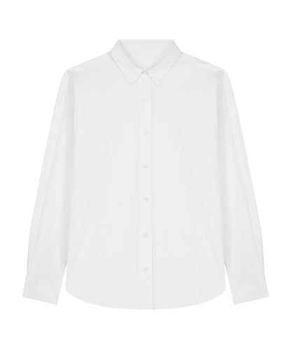 The sleek silhouette of a lightweight organic cotton poplin long sleeve shirt for men, designed for ultimate breathability and comfort.