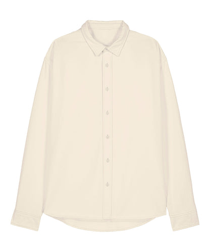 Luxurious 100% organic cotton heavy relaxed unisex shirt showcasing a soft, durable fabric and elegant oversized fit, perfect for everyday elegance.