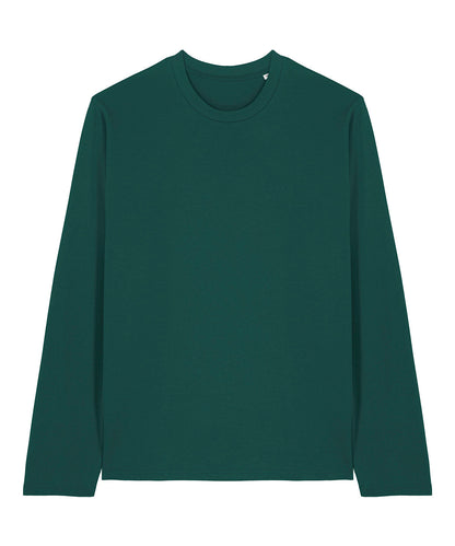 Casual look of luxury organic cotton long sleeve t-shirt worn alone, showcasing its elegant simplicity.