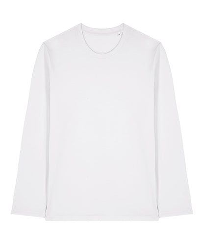 Luxury organic cotton long sleeve t-shirt for men, showcasing a versatile medium fit design in a stylish layered outfit.