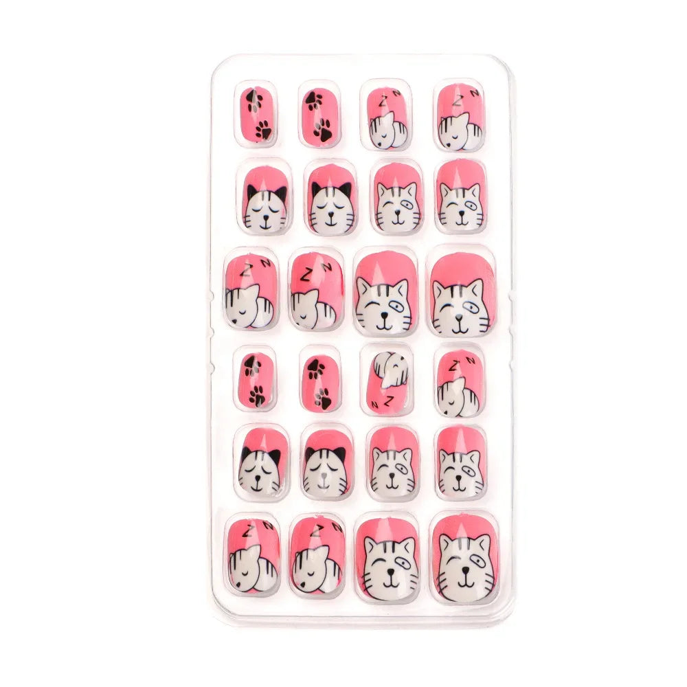 Stylish display of multi-coloured acrylic false nails for girls, adorned with playful candy flower motifs, perfect for enhancing any outfit.