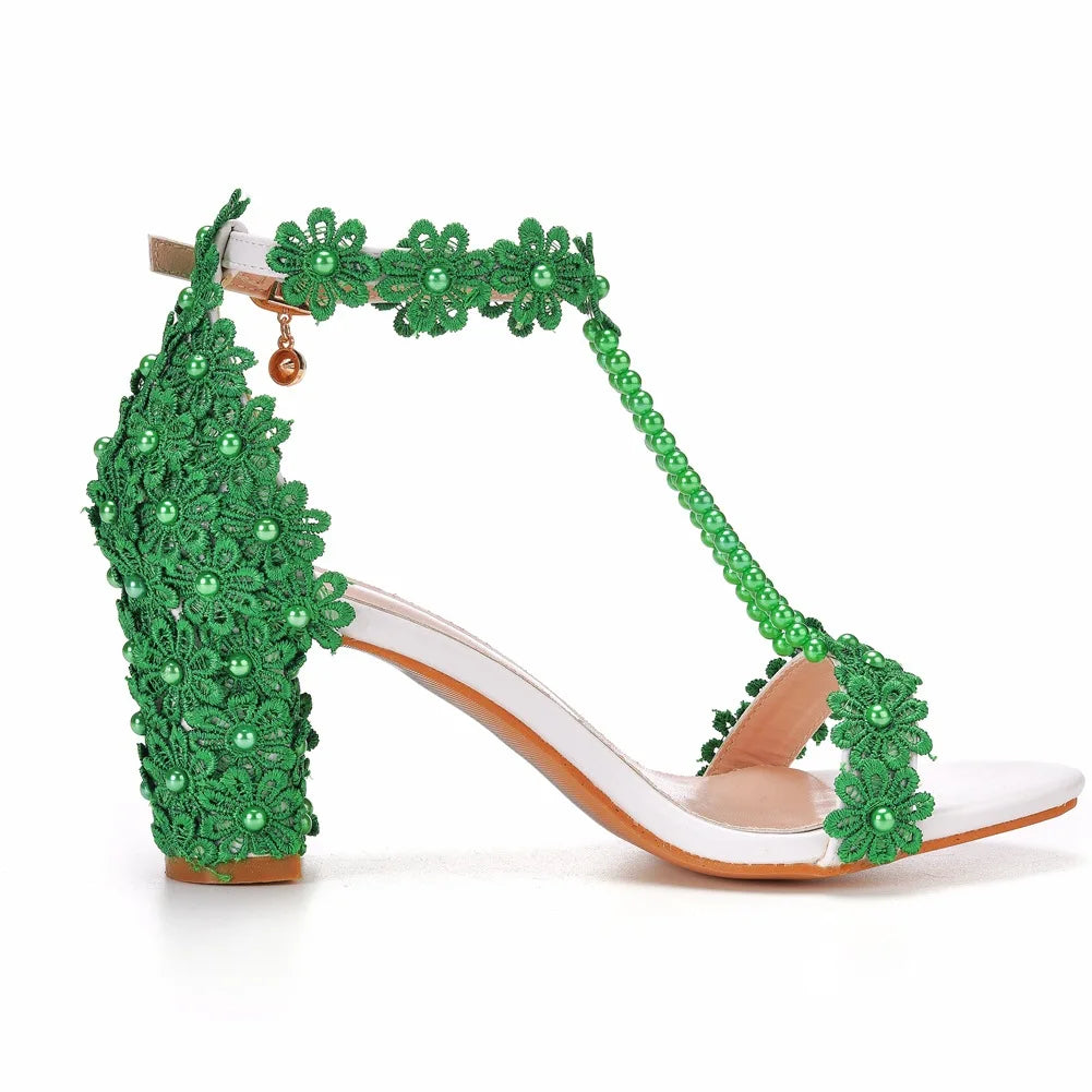 Luxurious women's gladiator sandals with square heel and vibrant colour options, combining comfort and style for formal wear.