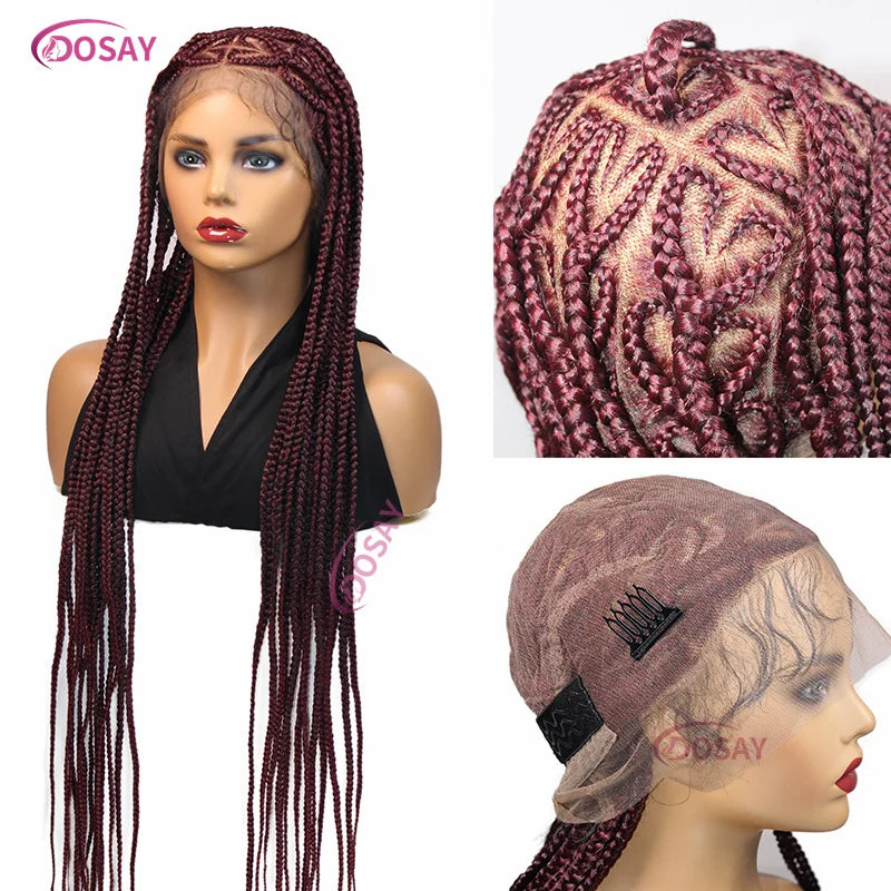 Elegant side view of the blonde and black braided lace front wig showcasing its full-length 36-inch strands, ideal for glamorous everyday wear.