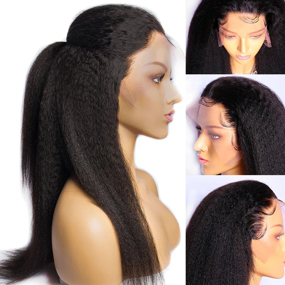 Luxurious Yaki Straight 360 Lace Frontal Wig featuring 26+ inches of premium HD human hair, designed for elegance and style.