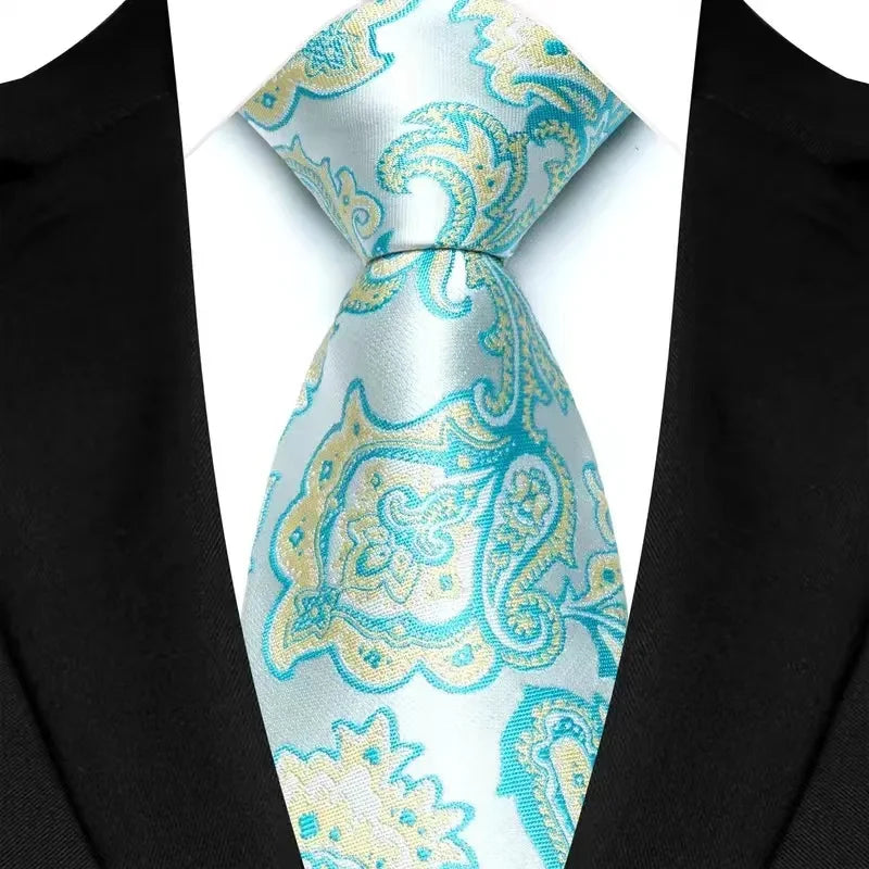 Chic necktie with intricate floral and striped patterns, designed for the modern man who values elegance.