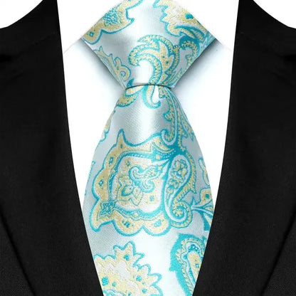 Chic necktie with intricate floral and striped patterns, designed for the modern man who values elegance.