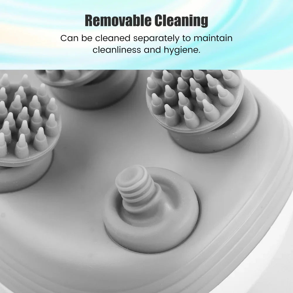 Lifestyle shot of SALORIE Electric Wireless Head Massager, exemplifying luxury relaxation with deep vibrating massage for stress relief.