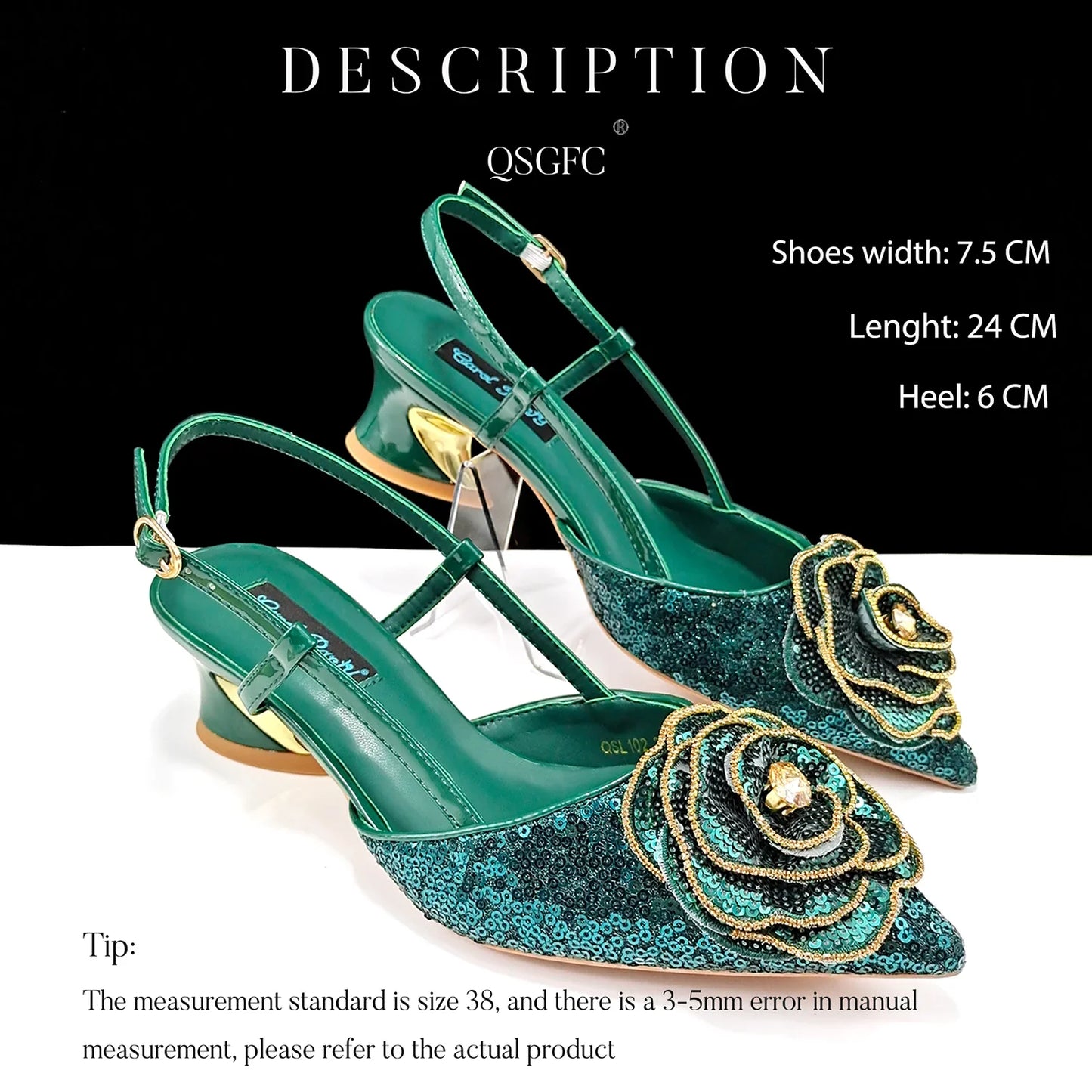 Elegant gold wedding shoes with handmade floral accents, perfect for brides and special occasions.