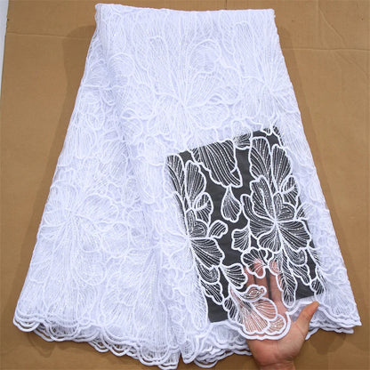 Exquisite African Milk Silk Mesh Lace Fabric featuring elegant sequins, perfect for luxurious Nigerian wedding dresses, with a width of 51-52 inches.