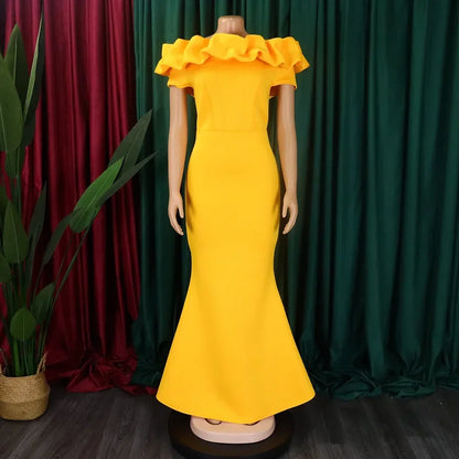 Sophisticated solid colour short sleeve mermaid dress, designed for women, showcasing a flattering silhouette ideal for upscale events and parties.