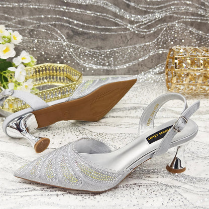 Women’s luxury Italian shoe set photographed against a sleek background, highlighting the pointed toe and sophisticated summer style.