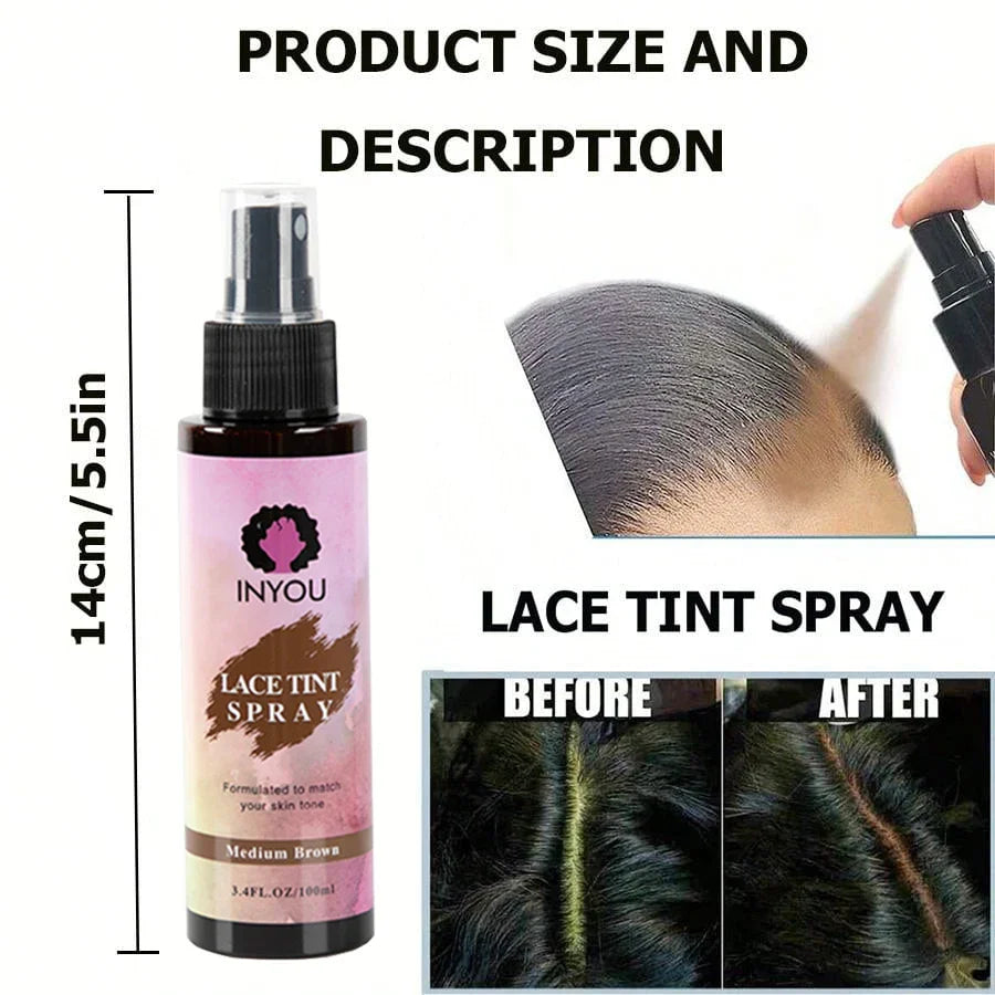 Elegant Waterproof Lace Tint Spray designed for wigs, ideal for achieving a flawless look with melting mousse concealer.