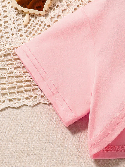 Luxurious girls' summer casual 3-piece sportswear set in thin polyester, ideal for ages 4-6 years, featuring a stylish pullover with O-neck collar.