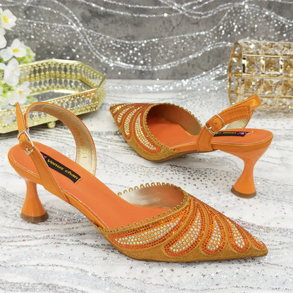 Fashion-forward women’s luxury shoe and bag set displayed elegantly, featuring high-quality materials and sophisticated design elements for party and special occasions.