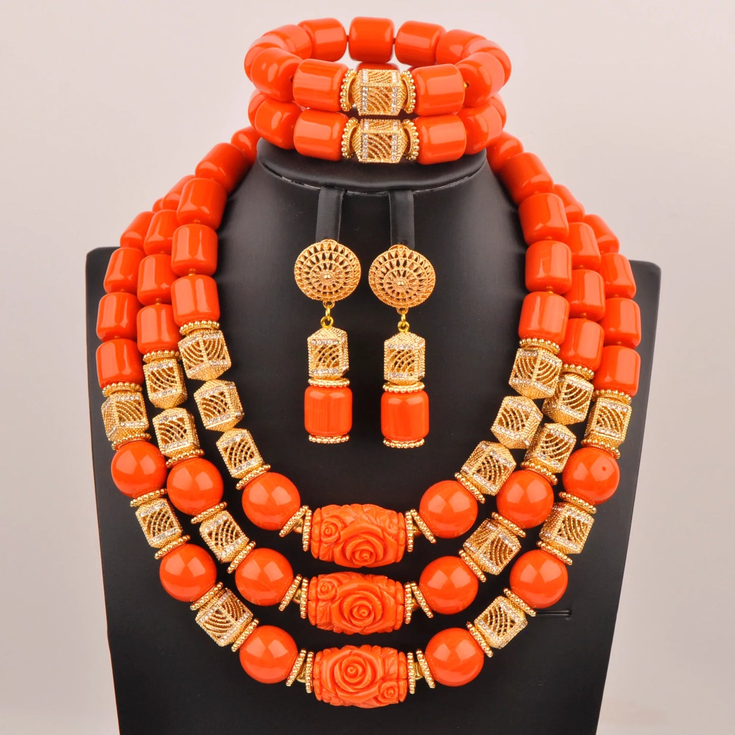 Exquisite Nigerian bridal jewelry set featuring handcrafted artificial coral beads, elegantly designed necklace for weddings.
