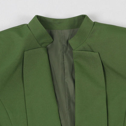 Luxurious full sleeve blazer coat designed for women, showcasing a tailored fit and elegant high-waisted wide leg pants.