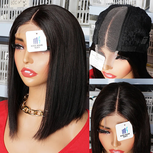 Luxurious 250% high-density short bob wig featuring a deep middle part, crafted with premium Remy Vietnamese human hair and Swiss lace for superior comfort and style.