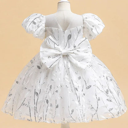 Luxury knee-length Girls' Party Dress in a festive patchwork design, ideal for special occasions and events, tailored for ages 2-12.