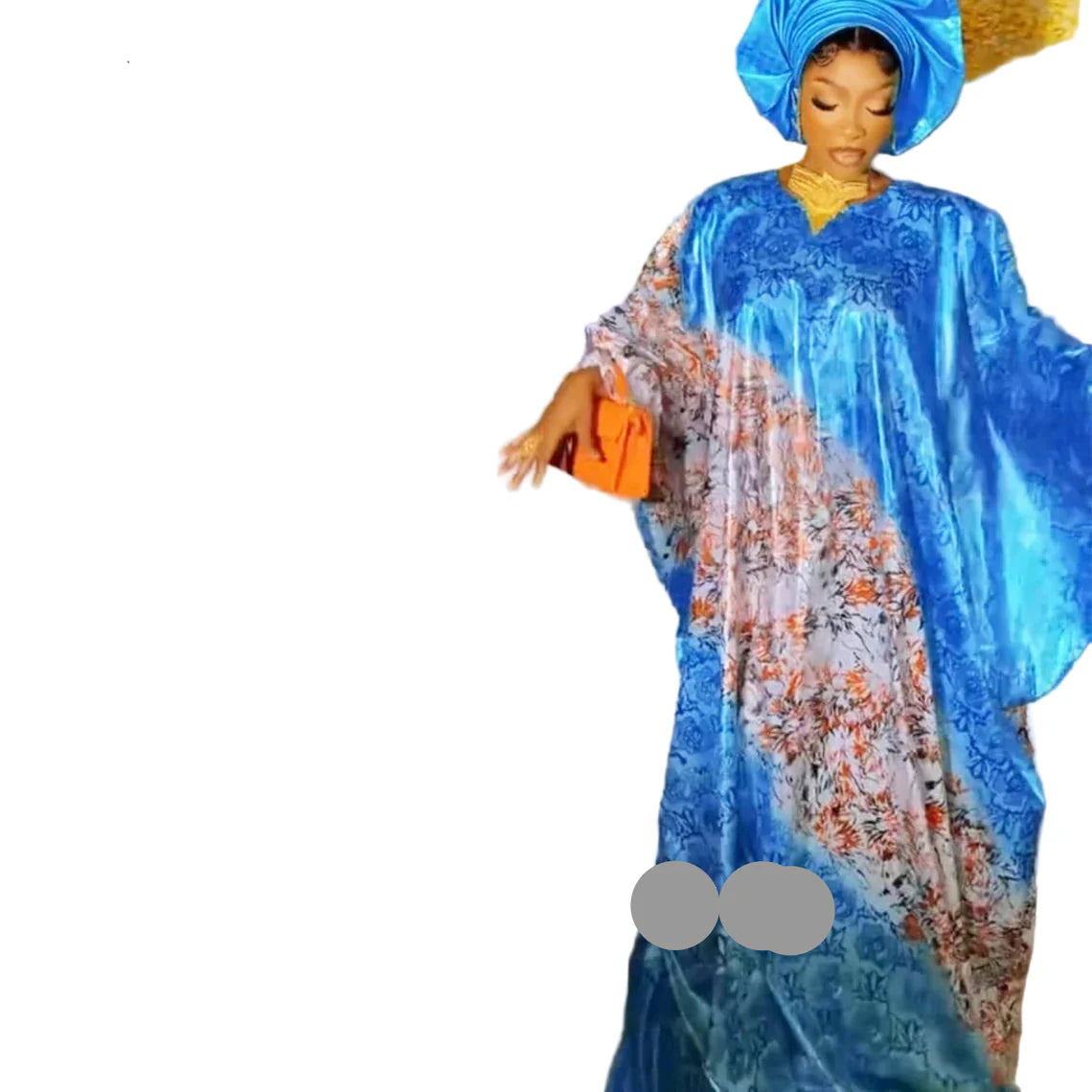 Luxurious African Dashiki Print Bazin Riche Boubou Gown Dress with exquisite embroidery lace and decorative stones in a vibrant blue colour, designed for elegant women.