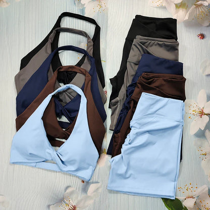 Luxury Women's Butt Lifting Gym Sports Set featuring high elastic yoga shorts design, perfect for flattering curves and optimal performance.