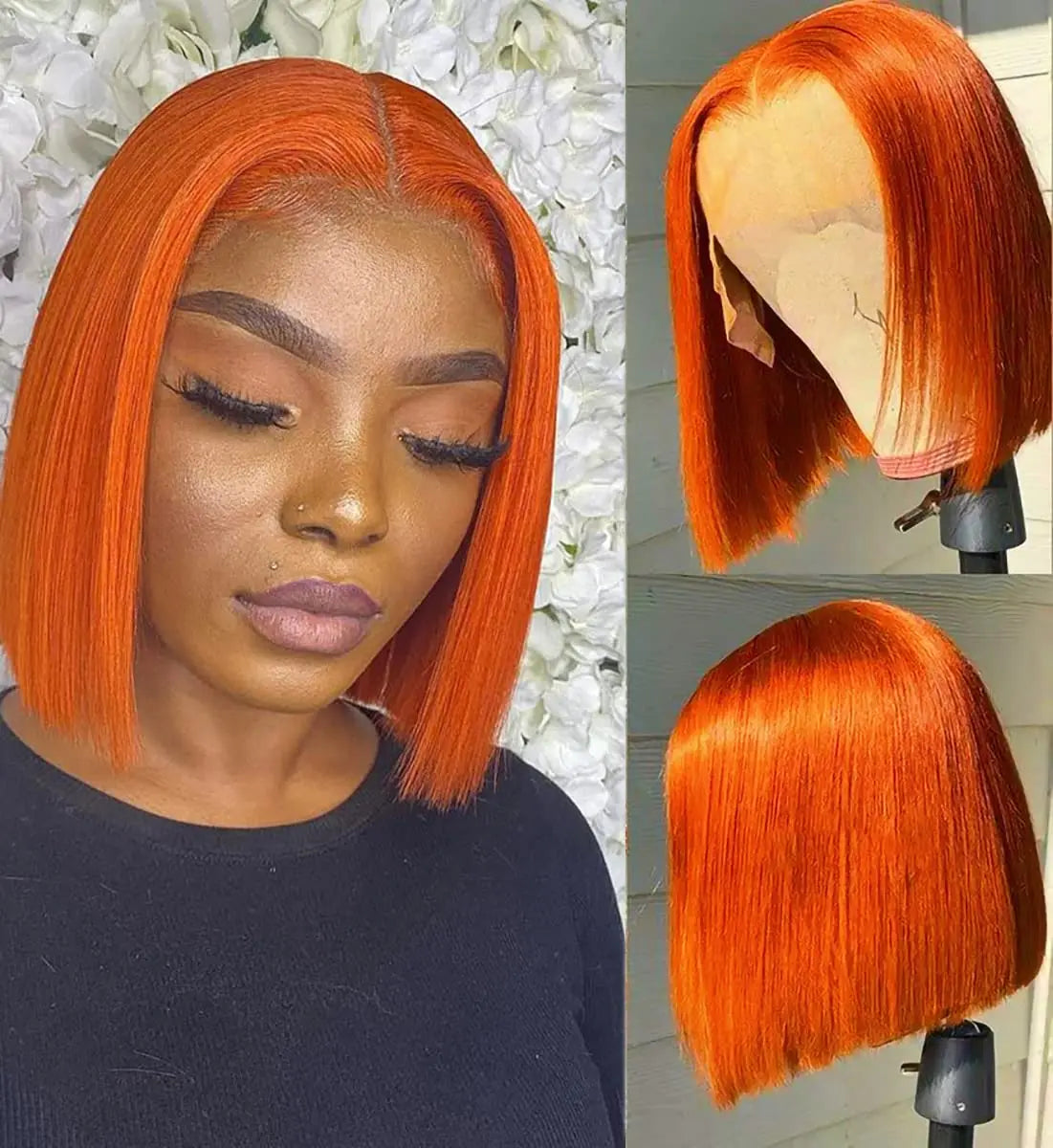 Stylish straight bob wig with transparent lace cap designed for an average head size, highlighting superior craftsmanship.