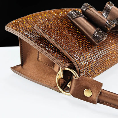 Close-up of the rhinestone butterfly detailing on the women's pointed toe shoes, showcasing exquisite craftsmanship and glamorous aesthetics.