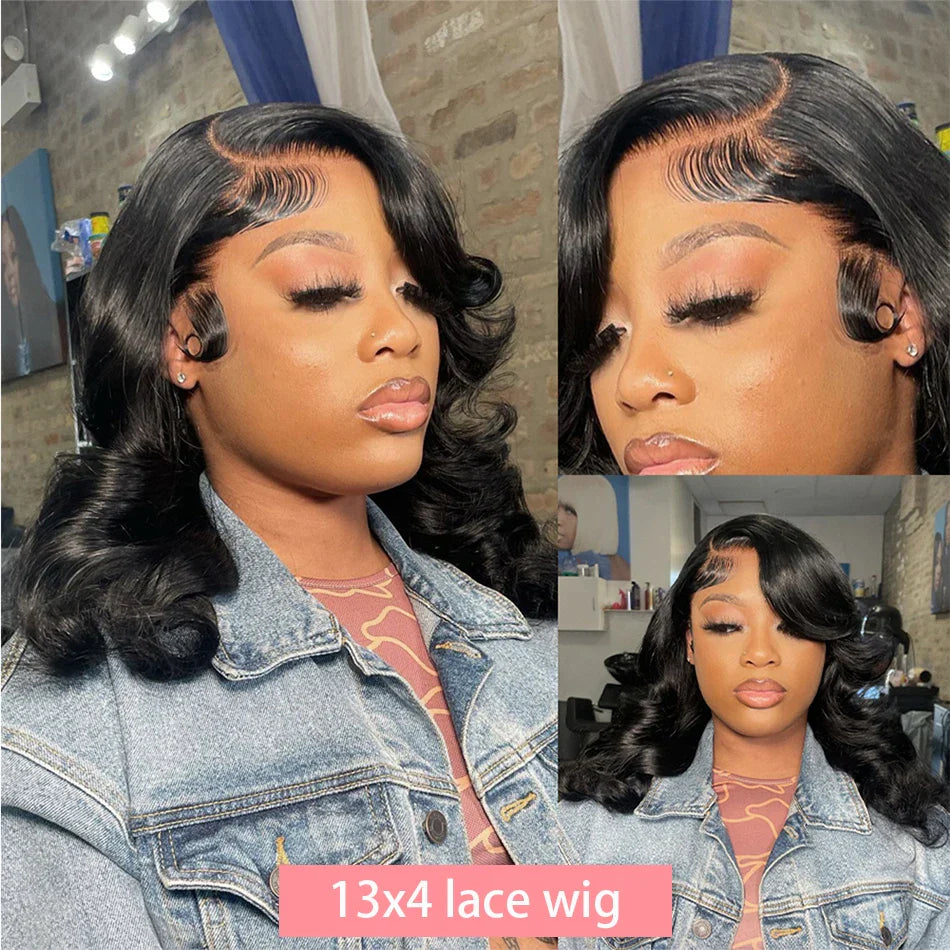 Stylish luxury bob wig with body wave texture, designed with transparent lace to blend seamlessly, made from premium Brazilian Remy hair.