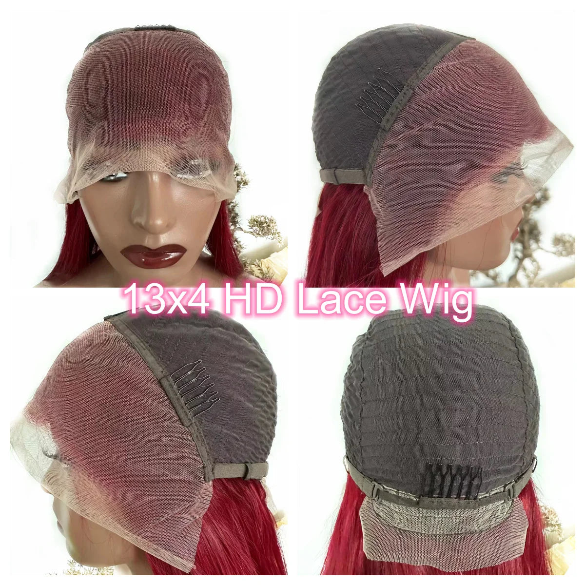 Close-up of the soft, Remy human hair used in the 13x4 Burgundy 99J Glueless Lace Front Wig, exemplifying luxury and comfort for everyday wear.