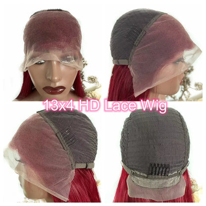 Close-up of the soft, Remy human hair used in the 13x4 Burgundy 99J Glueless Lace Front Wig, exemplifying luxury and comfort for everyday wear.