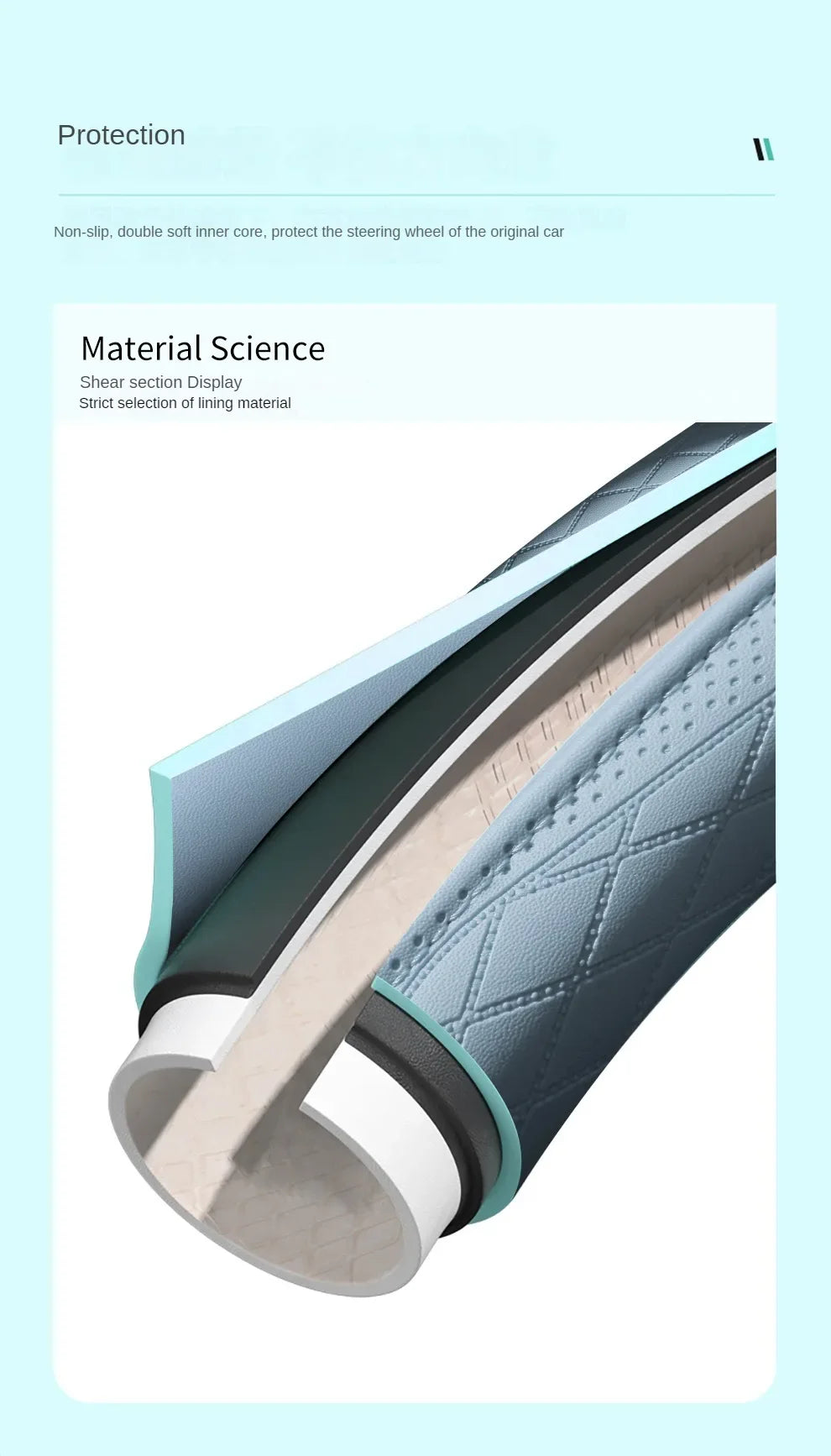 Universal 15-inch steering wheel cover made with breathable Napa leather, combining functionality and luxury to elevate your driving comfort.