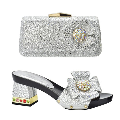 Chic and fashionable women's high heel slingbacks and matching handbag, embodying elegance and style in every detail.