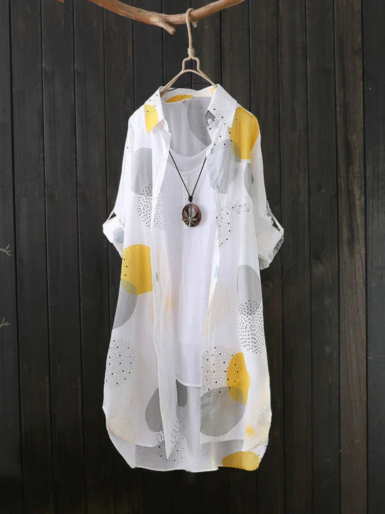 Elegant loose fit casual women's blouse, featuring long sleeves and stylish printed design, perfect for sun protection and versatile wear in all seasons.