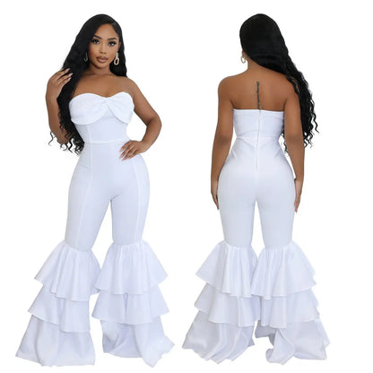 Fashion-forward women’s jumpsuit model adorned in a sophisticated design, perfect for autumn/winter wear, capturing attention with its trendy look.