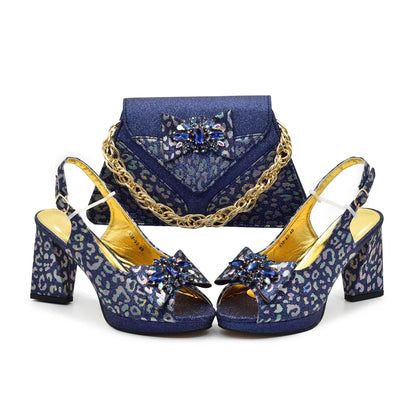 Full set image of the purple peep toe sandals and matching handbag, a stunning coordination for formal events and parties, embodying sophisticated fashion for women.