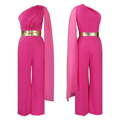 Trendy high waisted black jumpsuit with exquisite flying sleeves, embodying a sexy club style, made for confident modern women.