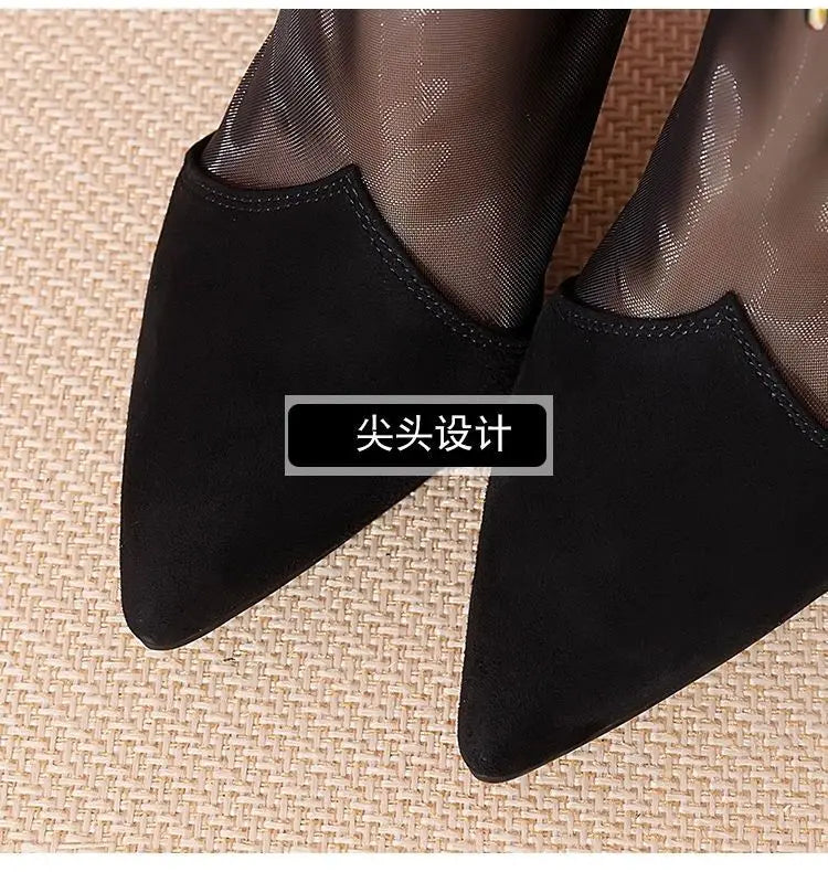 Stylish women’s high heel dance boots with pointed toe, enhanced with sparkling rhinestones and elegant tassels, featuring a rubber sole and lace-up mesh for ultimate comfort.