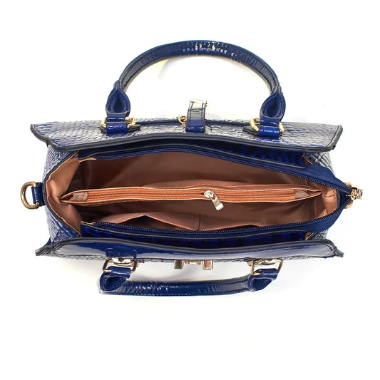 Luxury Crocodile Textured Women's Tote Bag in striking bright leather, perfect for stylish shopping and commuting.